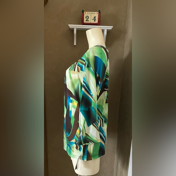 AB Studio knit top blouse top geometric abstract print 3/4 sleeves XL - Picture 3 of 16